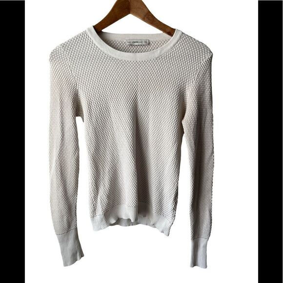 𝅺ZARA white/cream scoop neck long sleeve textured sweater - Picture 1 of 9